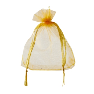Organza bags with satin ribbon-drawstring gold | 75 x 100 mm