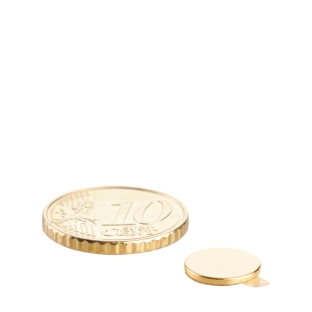 Disc magnets neodymium, self-adhesive, gold, 10 mm x 1 mm, N35 