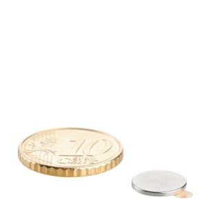Disc magnets neodymium, self-adhesive, adhesive on south pole, 10 mm x 1 mm, N35 