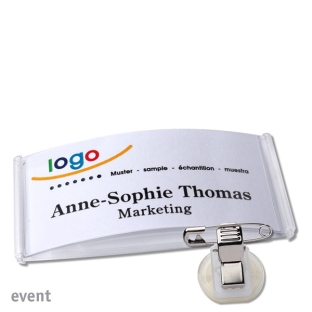 Name badges with clamp event 40, transparent 