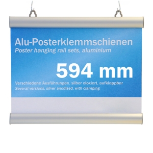 Poster clamps, aluminium, hinged 594 mm