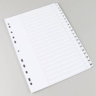 Index A4 ,Numbers 1-20 printed on both sides, 11-hole punched, cardboard, white 