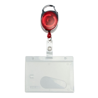 ID pockets hard plastic with extendable key ring red | with thumb slot, matt