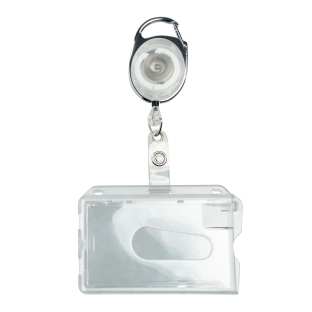 ID pockets hard plastic with extendable key ring translucent | with thumb slot, polished