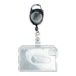 ID pockets hard plastic with extendable key ring black | with thumb slot, polished