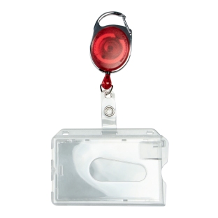 ID pockets hard plastic with extendable key ring red | with thumb slot, polished