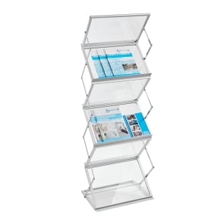 Brochure stand foldable BOSTON 12 x A4 or 6 x A3 with case, silver 