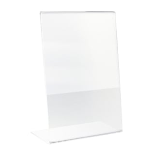 L-shaped sign holder, for inserts A6, portrait, acrylic 