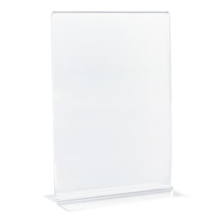 T-shaped sign holder, for inserts A6, portrait, acrylic 