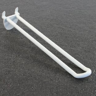 Display hooks with automatic insertion hooks, double plastic prong, white 200 mm