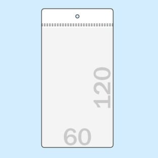 Display pockets for energy label, 60 x 120 mm, hanging edge with round hole 