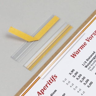 Clips for menus, 100 mm, transparent, self-adhesive, 1 mm 
