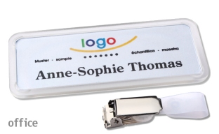 Name badges with hanger clip Office 30, transparent 
