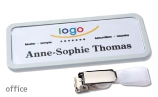 Name badges with hanger clip Office 30, light grey 