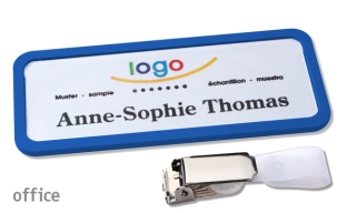 Name badges with hanger clip Office 30, blue 
