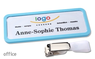 Name badges with hanger clip Office 30, pastel blue 