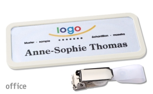 Name badges with hanger clip Office 30, white 