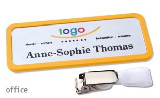 Name badges with hanger clip Office 30, yellow 