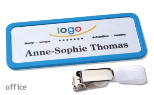 Name badges with hanger clip Office 30, medium blue 