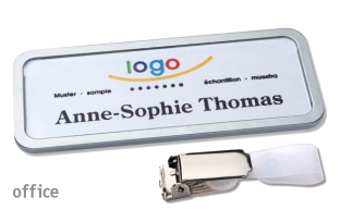 Name badges with hanger clip Office 30, stainless steel 