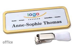 Name badges with hanger clip Office 30, gold 
