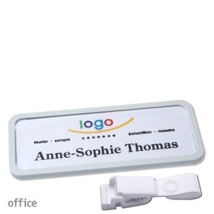 Name badges with hanger clip metal-free Office 30, light grey 
