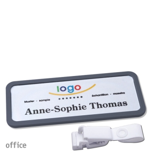 Name badges with hanger clip metal-free Office 30, anthracite 