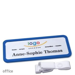Name badges with hanger clip metal-free Office 30, blue 