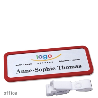 Name badges with hanger clip metal-free Office 30, red 