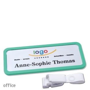 Name badges with hanger clip metal-free Office 30, pastel green 