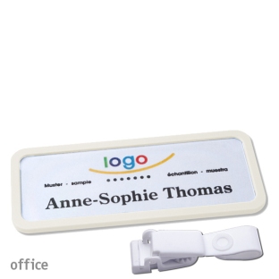 Name badges with hanger clip metal-free Office 30, white 
