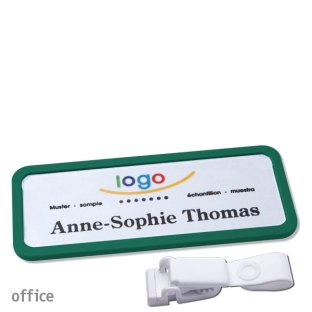 Name badges with hanger clip metal-free Office 30, green 