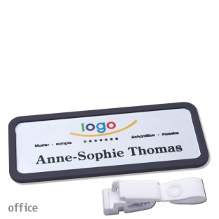 Name badges with hanger clip metal-free Office 30, black 