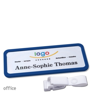 Name badges with hanger clip metal-free Office 30, dark blue 