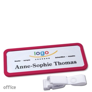 Name badges with hanger clip metal-free Office 30, purple 