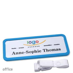 Name badges with hanger clip metal-free Office 30, medium blue 