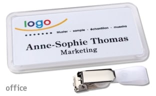 Name badges with hanger clip Office 40, transparent 