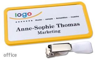 Name badges with hanger clip Office 40, yellow 