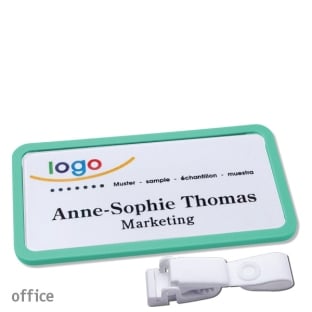 Name badges with hanger clip metal-free Office 40, pastel green 