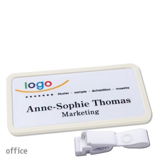 Name badges with hanger clip metal-free Office 40, white 