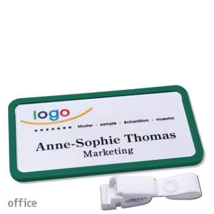 Name badges with hanger clip metal-free Office 40, green 