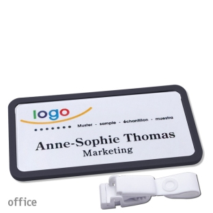 Name badges with hanger clip metal-free Office 40, black 