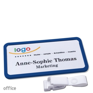 Name badges with hanger clip metal-free Office 40, dark blue 