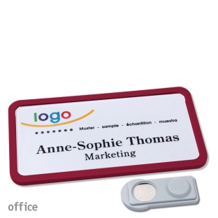 Name badges with magnet Office 40, claret violet 