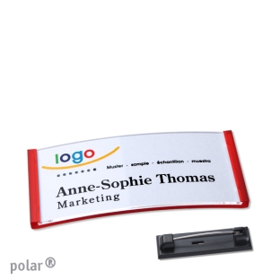 Name badges with pin Polar 30, transluzent, red 