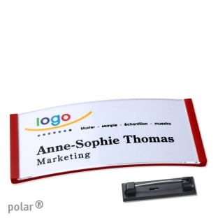 Name badges with pin Polar 35, red 