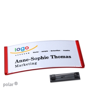 Name badges with pin Polar 35, transluzent, red 