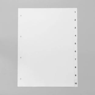 Index A4, numbers 1-10, 11-hole punching, cardboard, white 