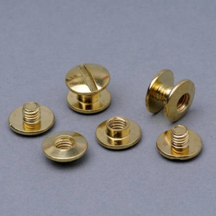 Binding screws, brass-plated 2.5 mm | sleeve nut with hole, screw with slotted head