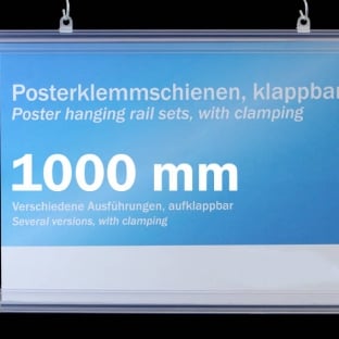 Poster hanging rail sets, rigid-pvc with clamping 1000 mm | transparent